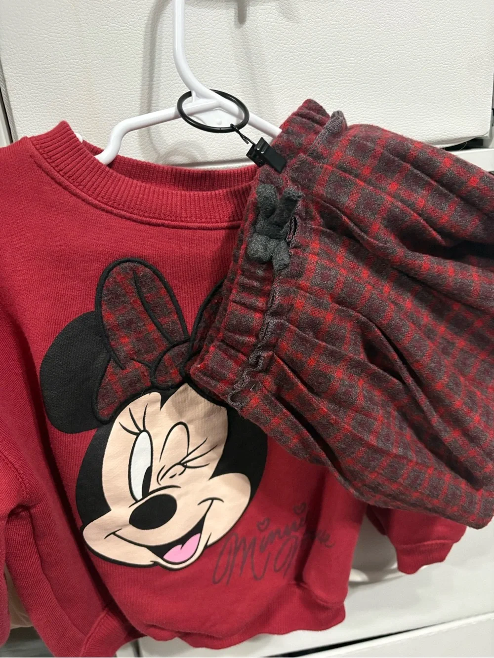 Zara Red Minnie Mouse Sweatshirt with Plaid Bow Detail